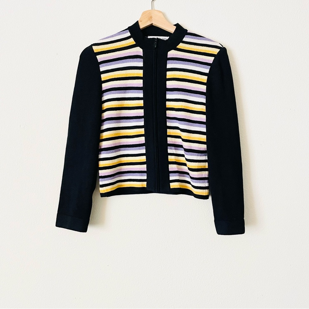 Vintage St John Collection SIZE 2 knit striped zip jacket